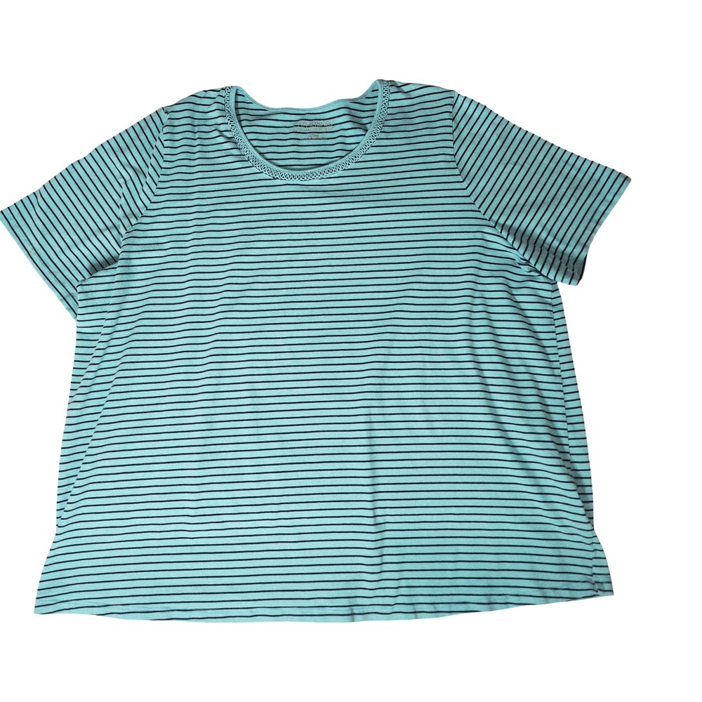 Catherines Suprema Collection Turquoise Striped Scoop Neck Tee Shirt 2X 22/24W